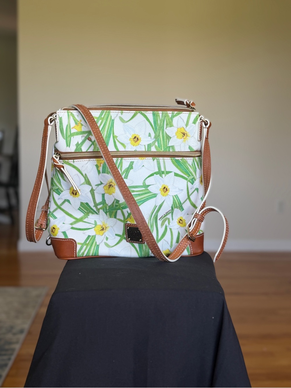 Dooney & Bourke White Floral Crossbody with Brown Trim